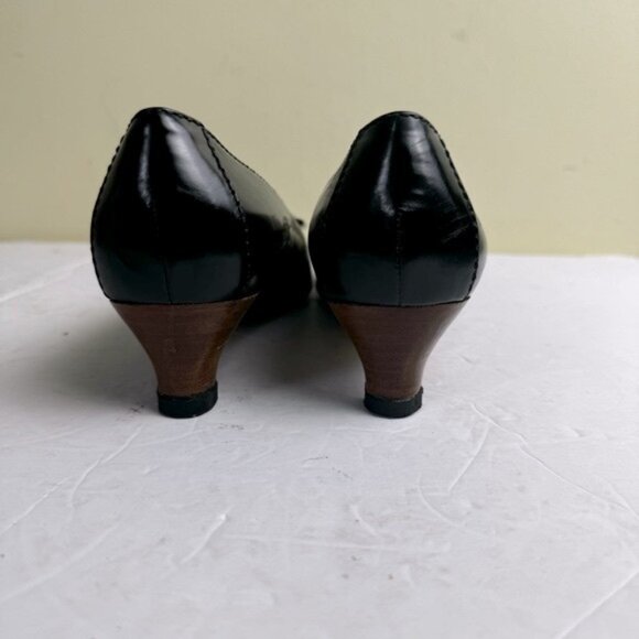 Gucci Tom Ford Vintage NEW Leather Logo Square Toe Kitten Heel shoes Loafers 7B - Picture 5 of 16